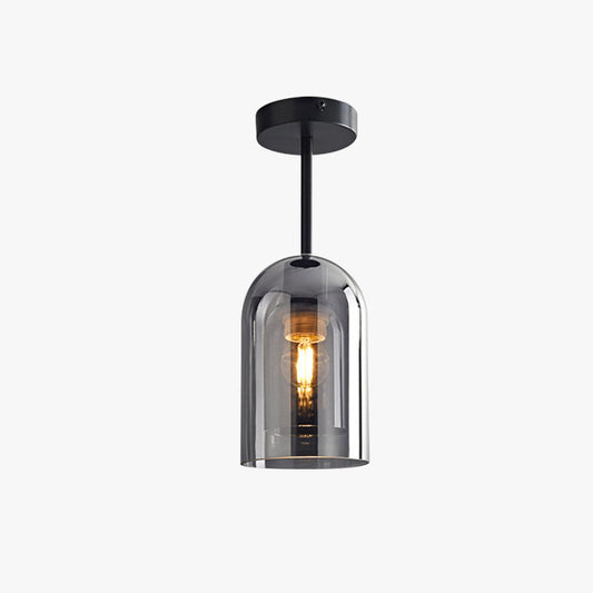 Valentina Modern Cylinder Semi-Flush Mount Clear Glass Ceiling Light, Cognac/Grey