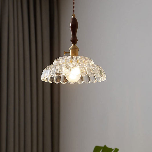 Valentina Moderne LED-Pendelleuchte mit Holzgriff, Metall und Glas für Schlafzimmer