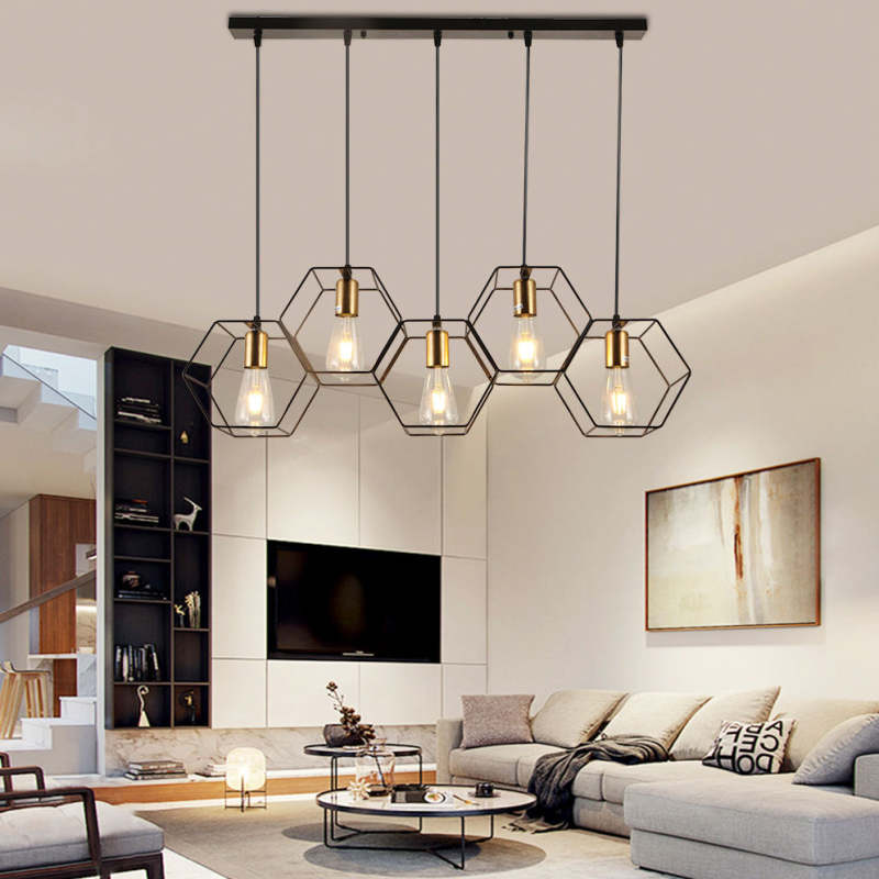 Arisha Lampe suspendue rustique à 3/5 lumières avec géométrie de ferme, noir