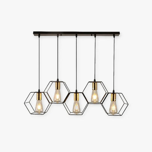 Arisha rustieke boerderijgeometrie 3/5-lichts hanglamp, zwart