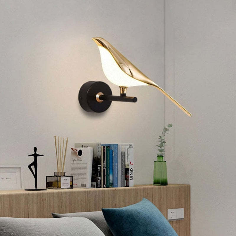 Arisha Minimalistische Elster-Vogel-Wandlampe aus Metall, Schlafzimmer