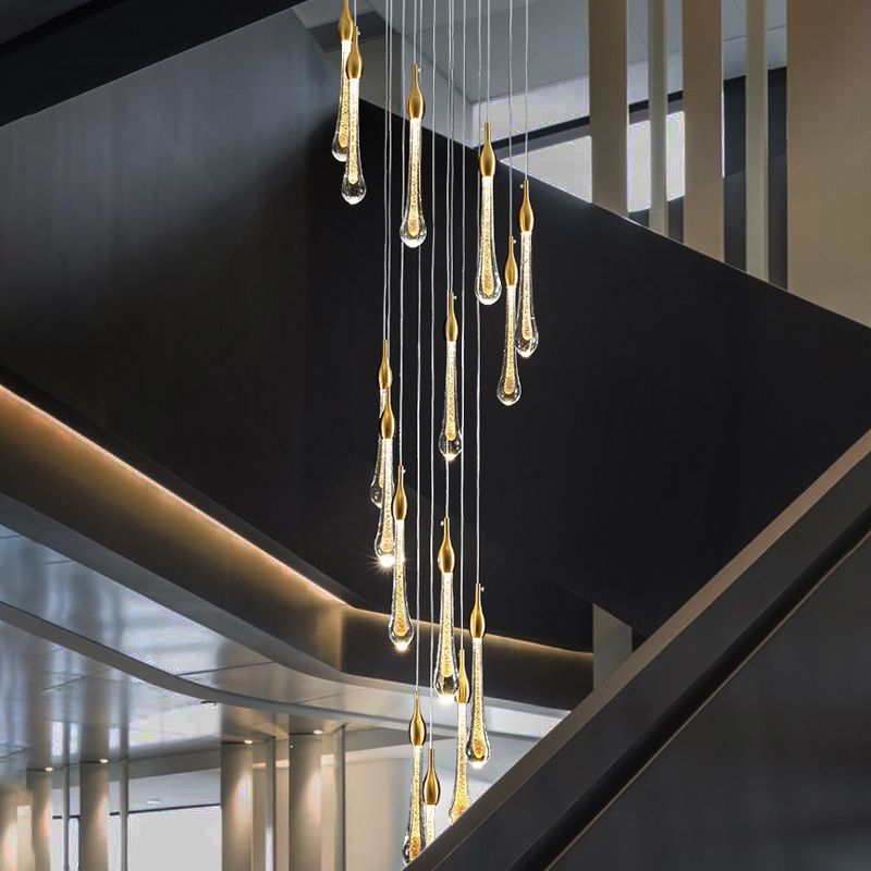 Lustre Valentina Goutte d'Eau Moderne en Cristal, Or