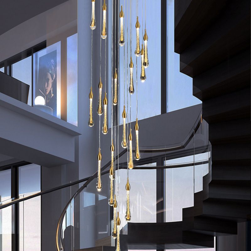 Lustre Valentina Goutte d'Eau Moderne en Cristal, Or