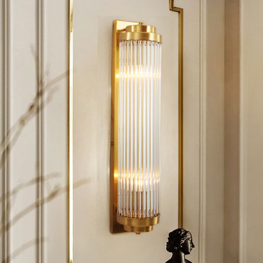 Ray Modern Cylindrical Metal/Crystal Wall Lamp, Gold