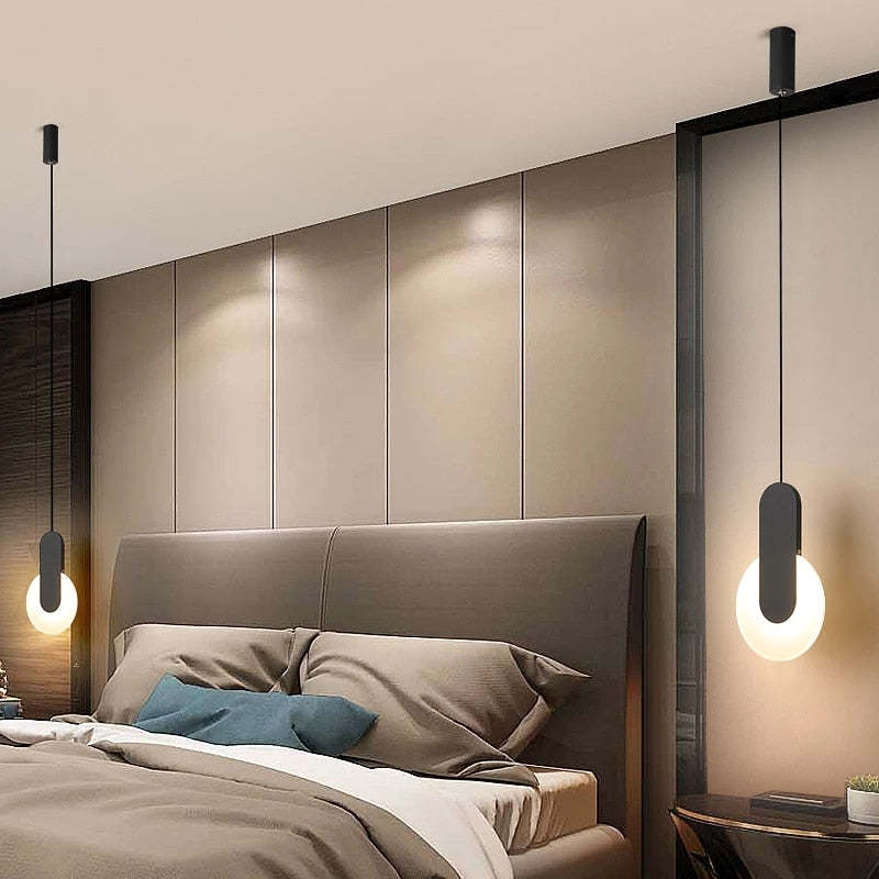 Doria Modern LED Pendant Light Black/White Metal Living Room
