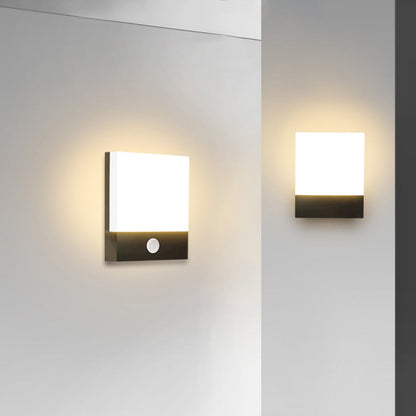 Ray Modern Sensor Rectangular Metal Outdoor Wall Lamp, Black/White