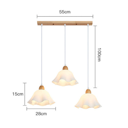 Muto Minimalist Flower /Wood Pendant Light, White