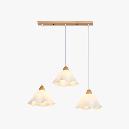 Muto Minimalist Flower /Wood Pendant Light, White