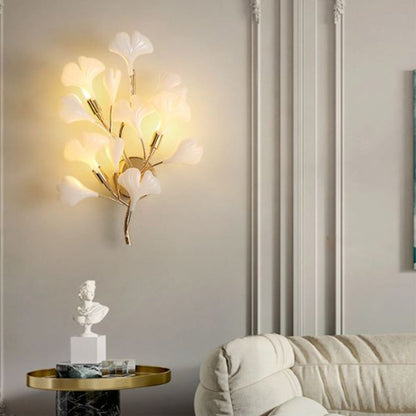 Olivia Decorative Flower in Golden White Ceramic Wall Lamp