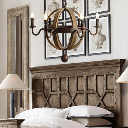 Silva Rustic Pendant Light Wood Metal Corridor Restaurant