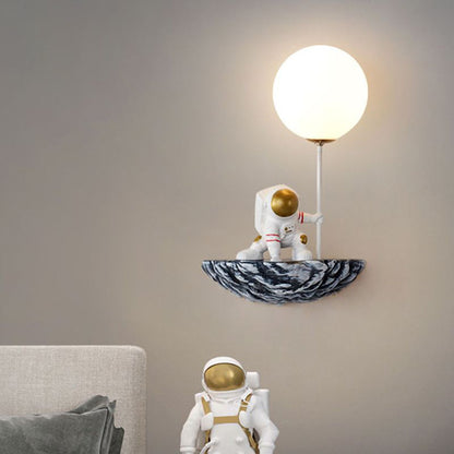 Aria Decorative Astronaut Glass/ Wall Lamp, White/Blue-White