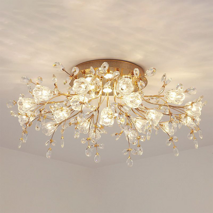 Arisha Art Deco Elegant Golden Crystal Flower Flush Mount Ceiling Light