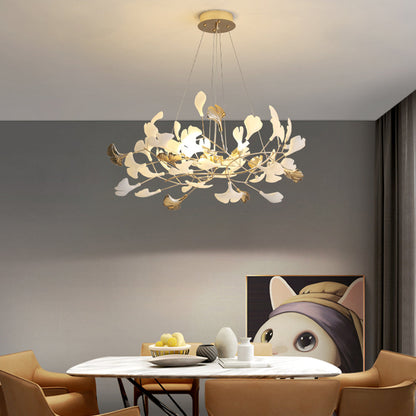 Olivia Ginkgo Leaf Modern Petal Shaped Metal Chandelier, Gold