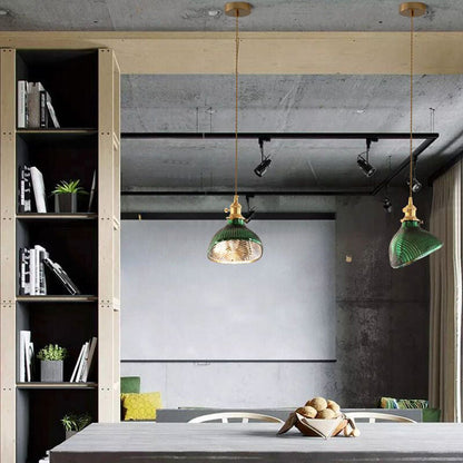 Valentina Retro LED Pendant Light Metal Green Glass Dining Room