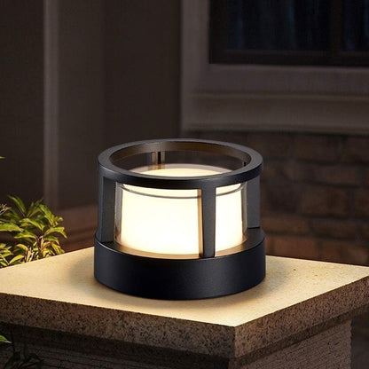 Zyra Modern Metal Cylindrical Outdoor Bollard Light, Black
