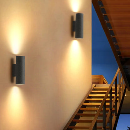 Ray Minimalist Cylindrical Double-headed Cement Outdoor Wall Lamp, Black/White