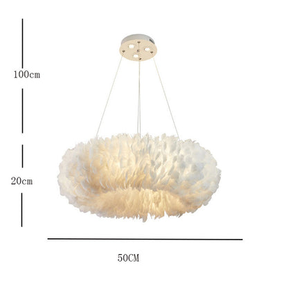 O'Moore Romantic Ring Feather/Metal Pendant Light, Natural Ostrich