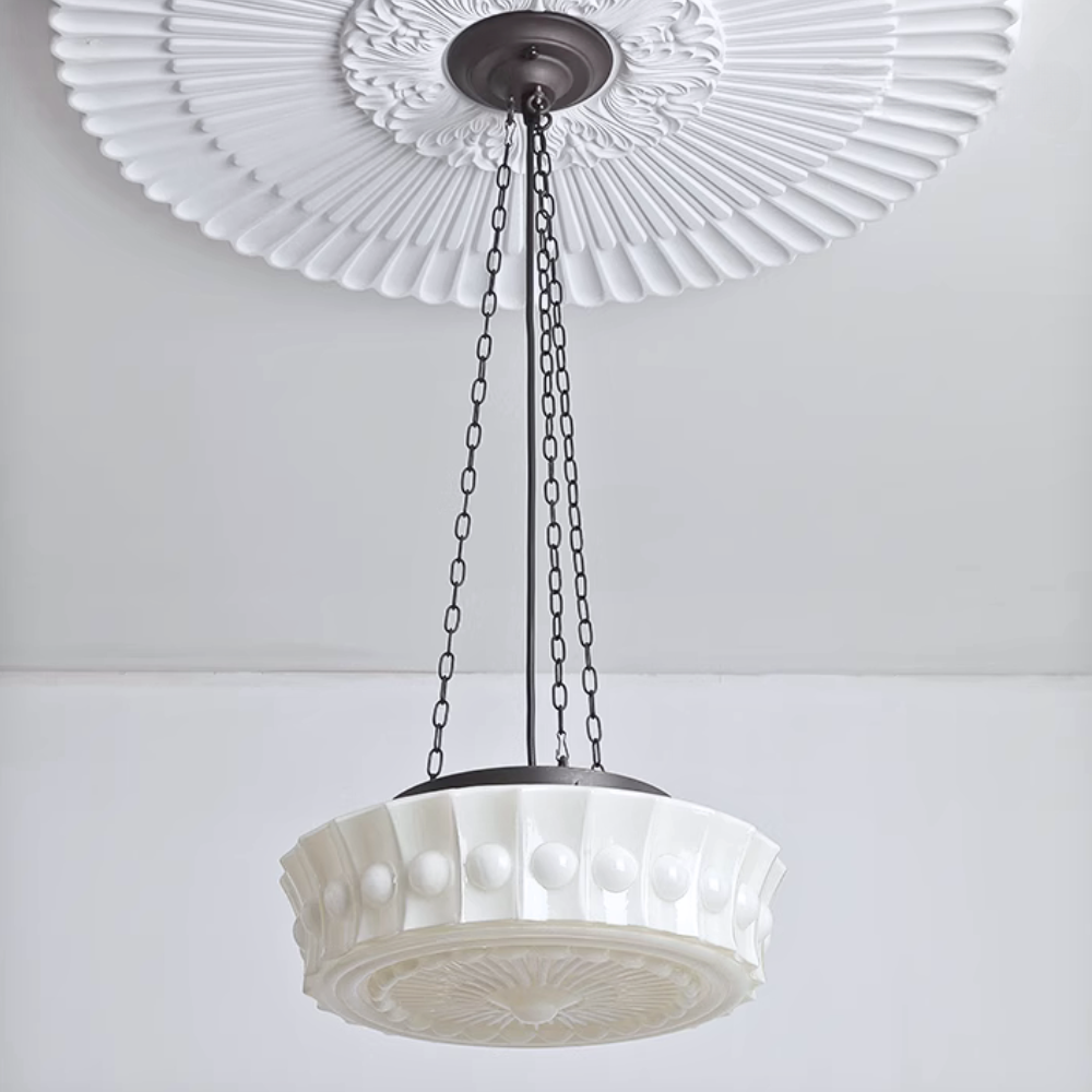 Valentina Vintage French Country Dome Pendant Light, White/Beige