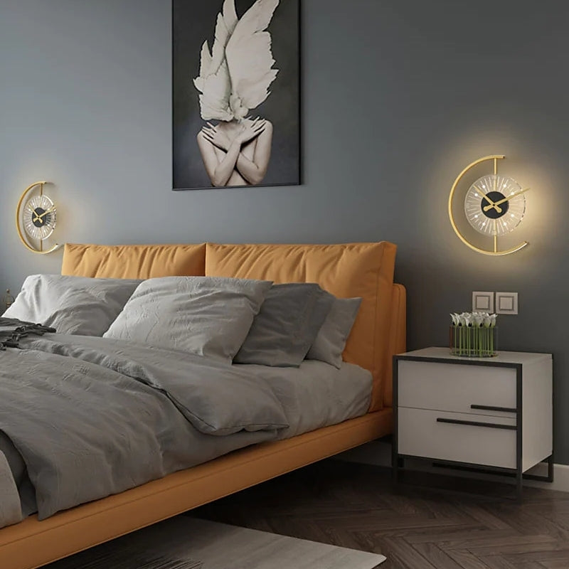 Arisha Horloge moderne en métal/applique murale LED, noir/doré
