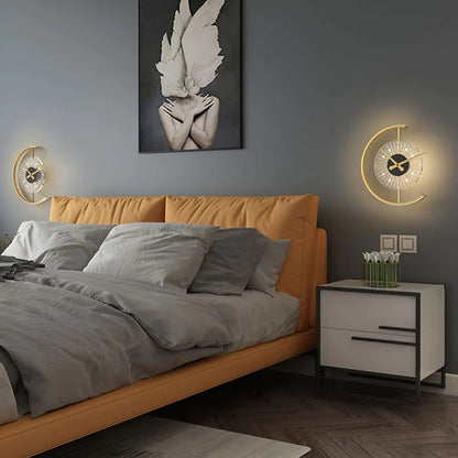 Arisha Horloge moderne en métal/applique murale LED, noir/doré