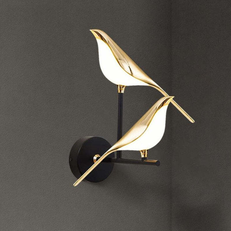 Arisha Minimalistische Elster-Vogel-Wandlampe aus Metall, Schlafzimmer