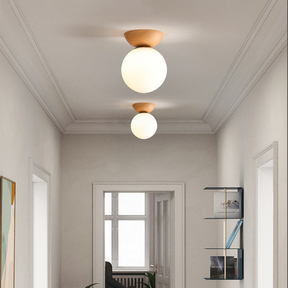 Plafonnier/Suspension LED Globule Valentina Scandinave Japonais Métal Verre Chambre, Bois brut