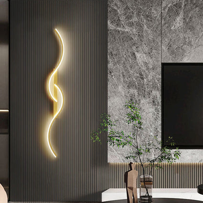 Lumor Modern Linear Wave Bedroom Wall Lamp, Black/Gold