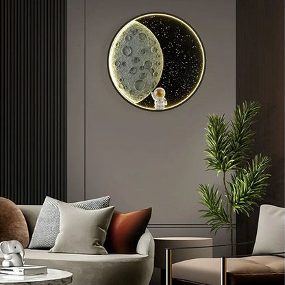 Applique murale ronde lune noire Aria Astronaut, métal