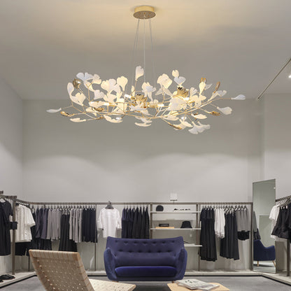 Olivia Ginkgo Leaf Modern Petal Shaped Metal Chandelier, Gold