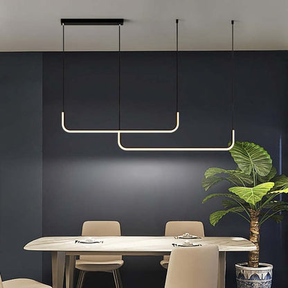 Clen Modern Linear Pendant Light Double Frame, Black/Gold