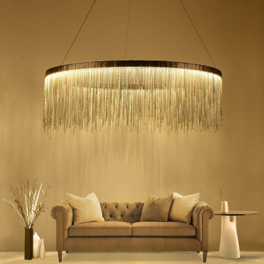 Arisha Tassel Chain Art Deco Pendant Light Silver/Gold Living Room/Hall