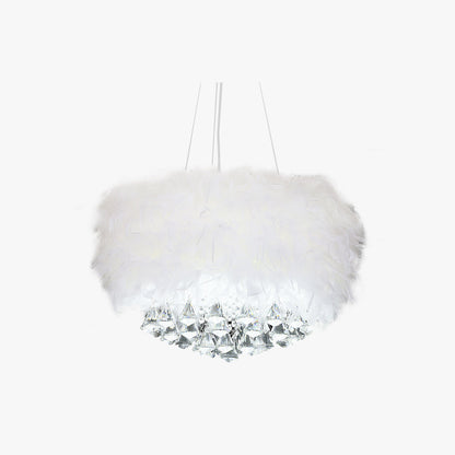 O'Moore Modern Luxury Round Chandelier, Feather/Crystal, White