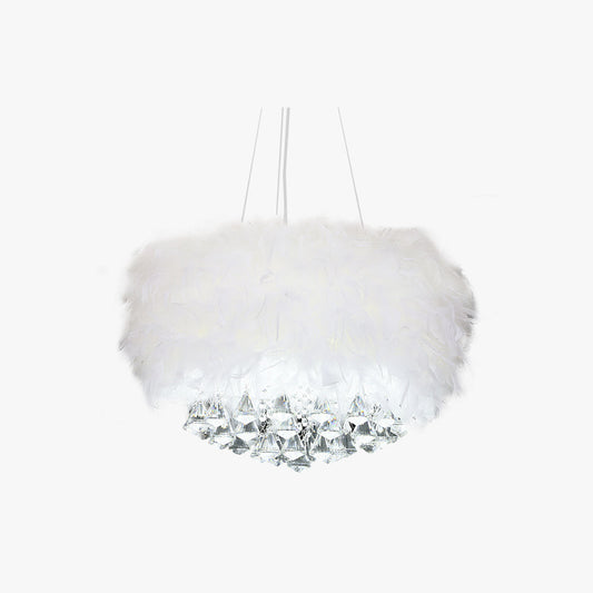 Lustre rond de luxe O'Moore, plumes/cristal, blanc