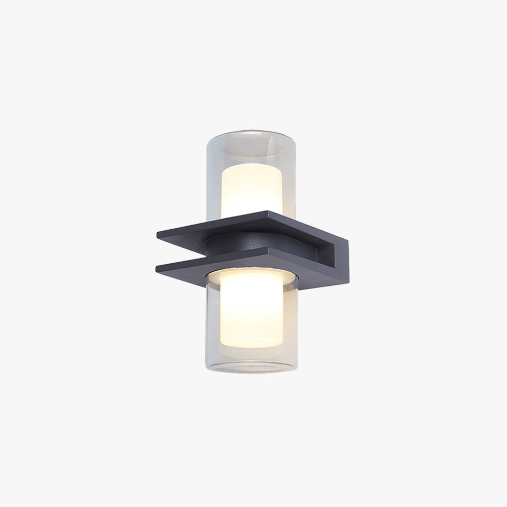 Ray moderne cilindrische metalen buitenwandlamp met 2 koppen, zwart