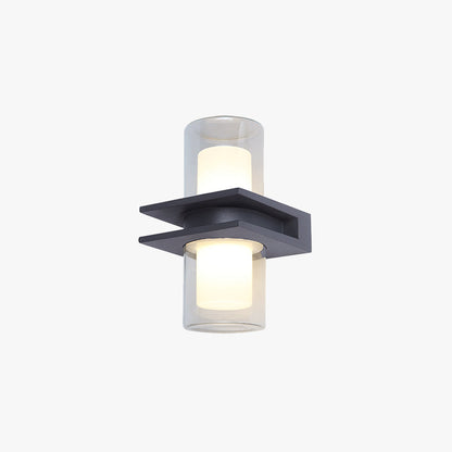 Ray moderne cilindrische metalen buitenwandlamp met 2 koppen, zwart