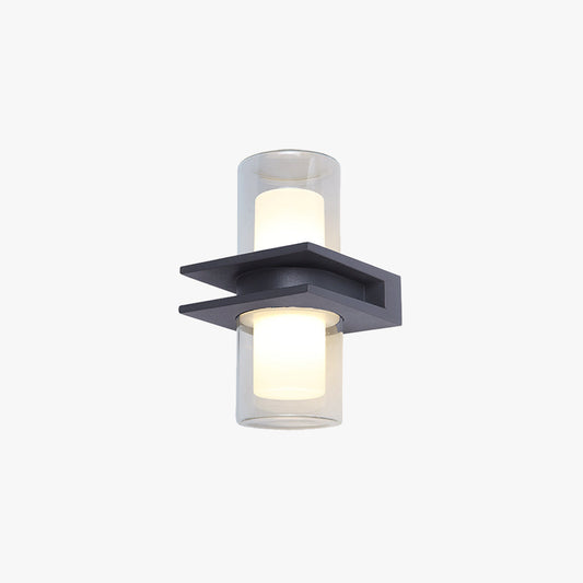 Ray moderne cilindrische metalen buitenwandlamp met 2 koppen, zwart
