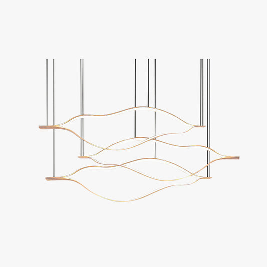 Arisha LED-Pendelleuchte, linear, minimalistisch, wellenförmig, goldene Blattform