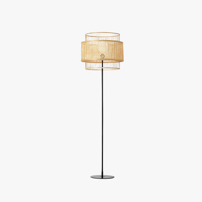 Ozawa Zen Rattan/Willow Weave Tri-Layer Floor Lamp, Wood