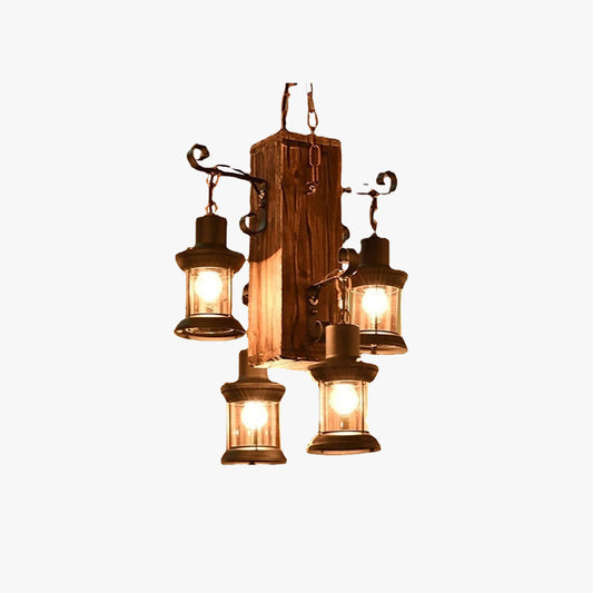 Epoch Vintage rechthoekige hangende hanglamp van metaal/hout, hout