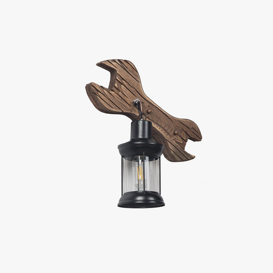 Applique murale Epoch Lantern & Spanners, bois/métal, chambre à coucher