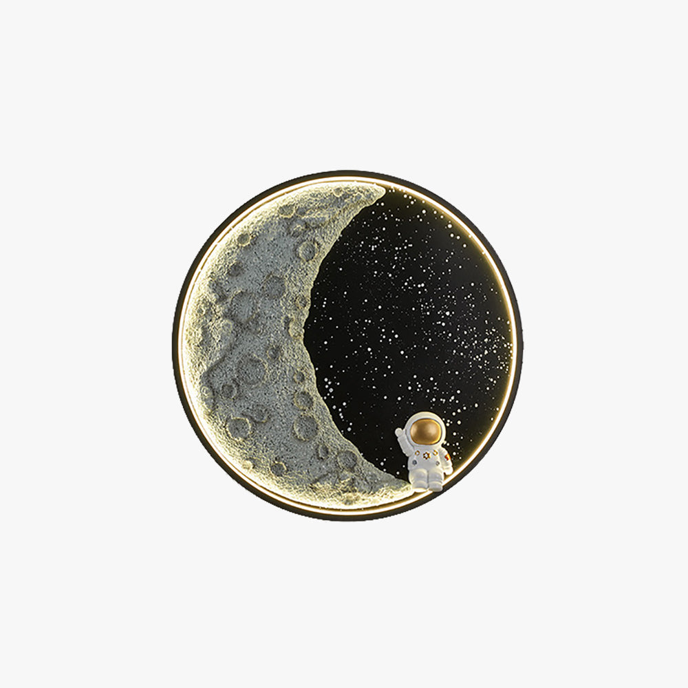 Aria Modern Astronaut Moon Metal Black Wall Lamp