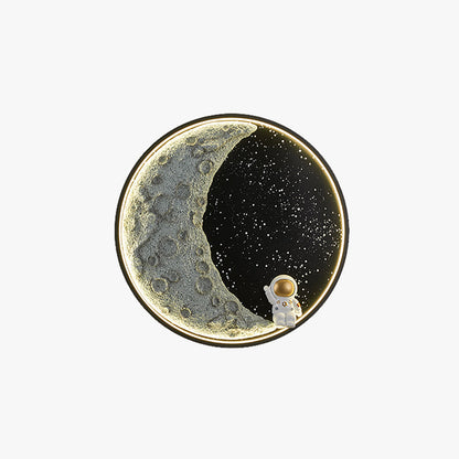 Aria Modern Astronaut Moon Metal Black Wall Lamp