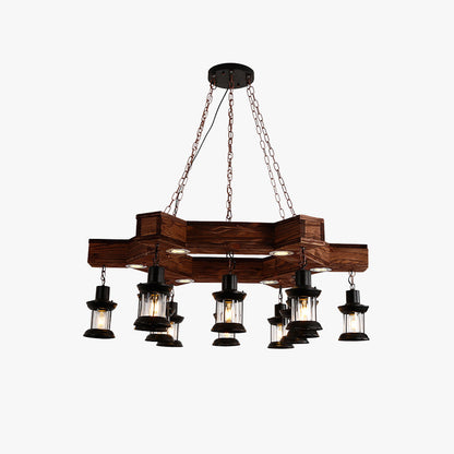 Epoch Retro Metal/Wood Lantern Pendant Light, Walnut