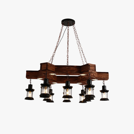 Epoch Retro Laternen-Pendelleuchte aus Metall/Holz, Walnuss