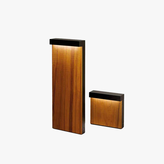Ray Moderne rechteckige Außenwegleuchte aus Metall, Holz