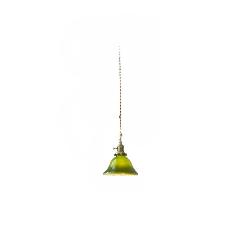 Valentina Rustic Vintage LED Pendant Light Green Copper Glass Dining Room