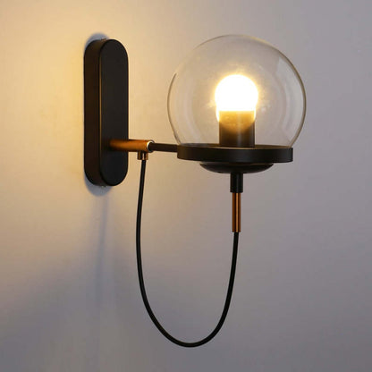 Silva Rustic Retro Glass Globe Wall Lamp, Black/Bronze
