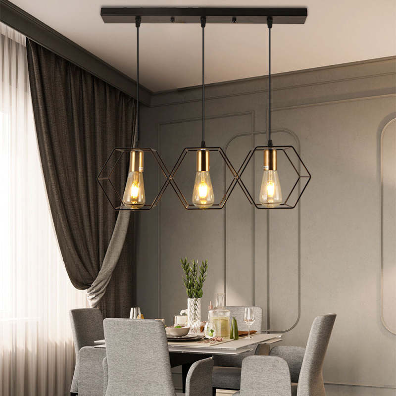 Arisha Lampe suspendue rustique à 3/5 lumières avec géométrie de ferme, noir