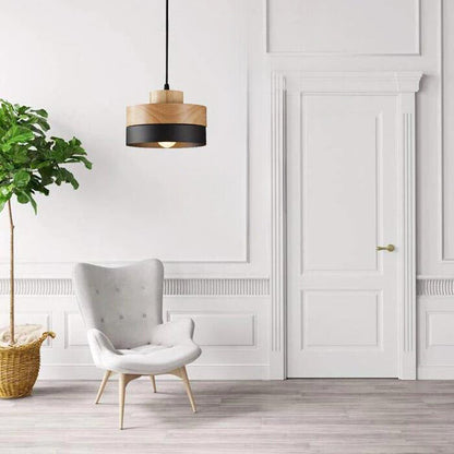 Aria Minimalist Black & White Wood Geometric Pendant Light