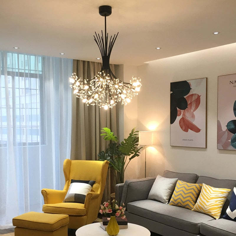 Arisha moderner Art-Deco-Kristall-Sputnik-Kronleuchter, Schwarz/Gold